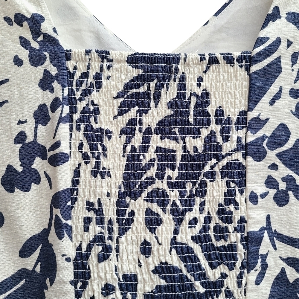 NWT Magaschoni Linen Blend Floral Dress Blue White Costal Vacation Size Small - Picture 8 of 12